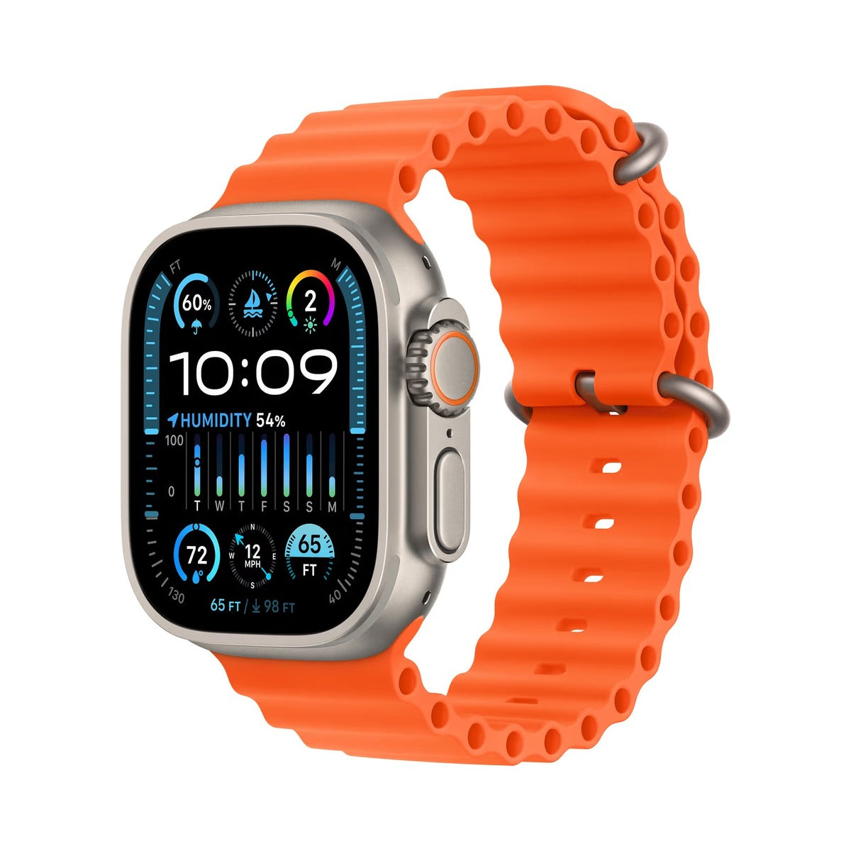 Apple Watch Ultra 2 GPS + Cellular 49mm - Titanové pouzdro s oranžovým oceánským řemínkem